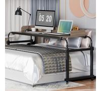 CUSROS Over the Bed Desk with Wheels, Overbed Table with Wheels Adjustable Height, Rolling Bed Desk with Baffle, Cup Holder, Rolling Table for Bed, Rolling Workstation 120 cm