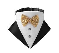 CUSROS Pet Bowtie Collar, Dog Tuxedo Costume Bow Tie Bandanas, Dogs Tuxedo Wedding Party Vest Suit with Gold/Wine Red Bow Tie Outfit Clothes for Small Medium Large Dogs Boy Black M