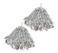 CUSROS Plastic Handle Pom Poms Sparkling Cheerleader 2pcs Metallic Pompoms with Non-slip Vibrant Sports for Cheerleading Dance Silver