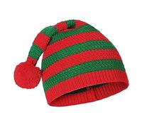 CUSROS Winter Santa Hat Knitted with Striped Print Plush Ball Unisex Ear Protection Beanie for Cold Weather Outdoor Sports Skiing C Red Green Kid
