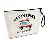 Cusrtyh Get In Loser We're Going To The ER Funny Canvas Zipper Makeup Bag, Travel Accessories Storage Toiletries Bag, Gifts for Paramedic Emergency Medical Technician Ambulance Technician Nurse EMT