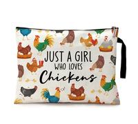 Cusrtyh Just a Girl Who Loves Chickens Funny Canvas Zipper Makeup Bag, Travel Accessories Storage Toiletries Bag, Gifts for Chicken Lovers Animal Lovers, Gifts for farmer Daughter Sister Bestie BBF