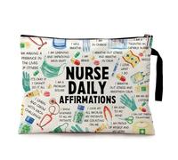 Cusrtyh Nurse Daily Affirmations Funny Canvas Zipper Makeup Bag, Travel Accessories Storage Toiletries Bag, Gifts for Nurse Practitioner RN LPN Coworker Friens, Nurse Survival Kit, Nurse Day Gifts