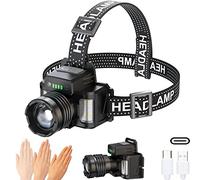 Cussity LED Rechargeable Head Torch Super Bright, Waterproof Head Torch with Motion Sensor for Adult, 5 Modes Head Torch for Outdoor/Camping/Hiking/Fishing/Running