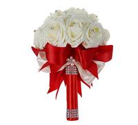 Cusstally Beautiful Wedding Bouquet of Bride of Artificial Wedding Bouquet Bouquet of Roses White Bridal Bouquets - Red and
