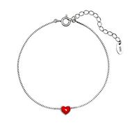 Cusstally Charm Bracelet 925 Silver Simple Elegant Design Double-Sided Red Heart-Shape Bracelet for Women Girl Fashion Fine Jewelry Accessories