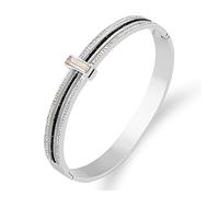 Cusstally Charm Bracelet Fashion Bracelets Black White Bracelets & Bangles Stainless Steel Jewelry Charms with Stones Gold Bangles for Women Wedding Party Gift Bracelets (Size : Silver)