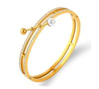 Cusstally Charm Bracelet Fashion Bracelets Hollow Double Row Full Pearl Bracelet Titanium Steel Zirconia Bangle Gold Woman Designer Bracelet Fine Jewelry Bracelets (Size : White)