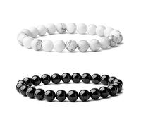 Cusstally Charm jewelry OBX Bracelets ~ Outer Banks JJ Beads Bracelets Set ~ Black Onyx + White Turquoise ~ 4 Lengths, (Color : White Turquoise+Black Obsidian, Size : 21cm Length)