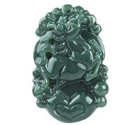 Cusstally Hetian Jade Chinese Zodiac Animal Pendant Necklace, Tiger, Green, Adults & Children, Unisex, Classic Style, Jade Stone, Bead Setting, Internally Flawless Clarity, 1 Count, Necklace