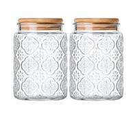 Custde Glass Storage Jars With Airtight Lid, 23.7oz Canister For Kitchen Counter with Bamboo Lid, brown sugar, candy, coffee, cookie, salt, tea,pantry cute Jar (Begonia Flowers*2)