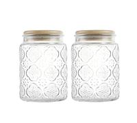 Custde Glass Storage Jars With Airtight Lid, 23.7oz Canister For Kitchen Counter with Bamboo Lid, brown sugar, candy, coffee, cookie, salt, tea,pantry cute Jar (Begonia Flowers*2)