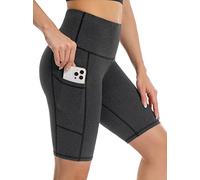 Custer's Night Womens High Waist Out Pocket Yoga Short Tummy Control Workout Running 4 Way Stretch Yoga Leggings Large Black Snow Dot