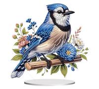 CustmArti 5D DIY Diamond Art Painting Kit Bird Creative Design PET Material Home Decoration Desktop Ornaments Rhinestone Craft-Blue Jay