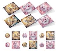 CustmArti Diamond Art Painting DIY Holiday Greeting Card Creative Blessing Folding Six-Pack Stationery Ornament Handmade Present Embroidery-Fox