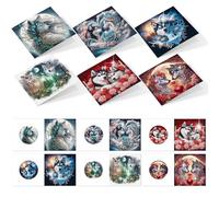 CustmArti Diamond Art Painting DIY Holiday Greeting Card Creative Blessing Folding Six-Pack Stationery Ornament Handmade Present Embroidery-Wolf
