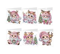 CustmArti DIY Diamond Art Painting Creative Design Holiday Blessing Gift Folding Card Set-Pink Santa Claus