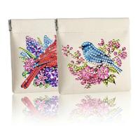 CustmArti DIY Diamond Art Painting Creative Design PU Leather Portable Organizer Bag Case for Earphone Cables Cosmetics Key-2PCS-Bird
