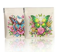 CustmArti DIY Diamond Art Painting Creative Design PU Leather Portable Organizer Bag Case for Earphone Cables Cosmetics Key-2PCS-Butterfly