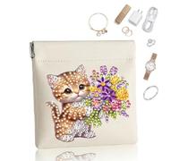 CustmArti DIY Diamond Art Painting Creative Design PU Leather Portable Organizer Bag Case for Earphone Cables Cosmetics Key-Kitten