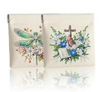 CustmArti DIY Diamond Art Painting Creative Design PU Leather Portable Organizer Bag Case for Earphone Cables Cosmetics Key-2PCS-Dragonfly/Cross