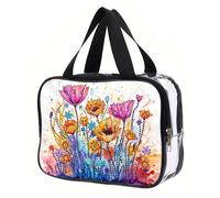 CustmArti DIY Diamond Art Painting Creative Design Waterproof Clear Bathing Swimming Portable Handheld Cosmetic Storage Organizer-Flowers-1