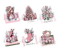 CustmArti DIY Diamond Art Painting Greeting Card Creative Holiday Blessing 3D Folding Set Stationery Ornament Present Handmade-Pink Christmas