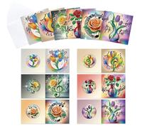 CustmArti DIY Diamond Art Painting Holiday Greeting Card Creative Blessing Folding Six-piece Set Stationery Ornament Present Handmade-Flower-2
