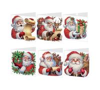 CustmArti DIY Diamond Art Painting Holiday Greeting Card Creative Blessing Folding Six-piece Set Stationery Ornament Present Handmade-Santa Claus-1