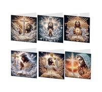 CustmArti DIY Diamond Art Painting Holiday Greeting Card Creative Blessing Folding Six-piece Set Stationery Ornament Present Handmade-Cross