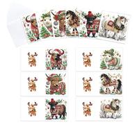 CustmArti DIY Diamond Art Painting Holiday Greeting Card Creative Blessing Folding Six-piece Set Stationery Ornament Present Handmade-Animals