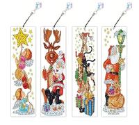 CustmArti DIY Diamond Art Painting Leather Bookmark Set - Creative Design Rectangular Stationery Single-Sided Diamond-Christmas-5