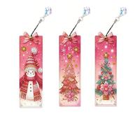 CustmArti DIY Diamond Art Painting Leather Bookmark Set - Creative Design Rectangular Stationery Single-Sided Diamond-Christmas-3