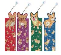 CustmArti DIY Diamond Art Painting Leather Bookmark Set - Creative Design Rectangular Stationery Single-Sided Diamond-Puppy