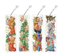 CustmArti DIY Diamond Art Painting Leather Bookmark Set - Creative Design Rectangular Stationery Single-Sided Diamond-Christmas-6