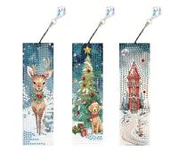 CustmArti DIY Diamond Art Painting Leather Bookmark Set - Creative Design Rectangular Stationery Single-Sided Diamond-Christmas-4