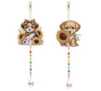 CustmArti DIY Diamond Art Painting Pendant Two-Piece Set - Creative Design Double-Sided Spot Drilling Colorful Crystal Acrylic Home Decoration-Puppy