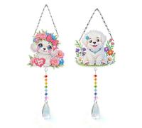 CustmArti DIY Diamond Art Painting Pendant - Two-Piece Set, Creative Design PVC Material Colorful Crystal Home Decor-Puppy