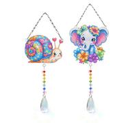 CustmArti DIY Diamond Art Painting Pendant - Two-Piece Set Single-Sided Rhinestone Dotting, Creative PVC Material Colorful Crystal Home Decor-Snail Elephant