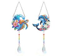 CustmArti DIY Diamond Art Painting Pendant - Two-Piece Set Single-Sided Rhinestone Dotting, Creative PVC Material Colorful Crystal Home Decor-Marine Animals