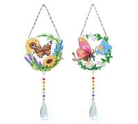 CustmArti DIY Diamond Art Painting Pendant - Two-Piece Set Single-Sided Rhinestone Dotting, Creative PVC Material Colorful Crystal Home Decor-Butterfly-1