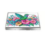 CustmArti DIY Diamond Art Painting Steel Bank Credit ID Card Holder Storage Case Creative Design Present-Hummingbird