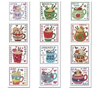 CustmArti DIY Diamond Art Painting Twelve Months Greeting Card Creative Holiday Blessing Folding Twelve-Piece Set Stationery Ornament Present-Twelve Months