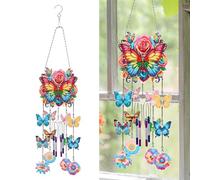 CustmArti DIY Diamond Painting Wind Chime Kit - Double-Sided 3D Sparkling Art Hanging Decor for Garden, Patio, Windows, Home Crafting Gift-Butterfly-3