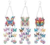 CustmArti DIY Diamond Painting Wind Chime Kit - Double-Sided 3D Sparkling Art Hanging Decor for Garden, Patio, Windows, Home Crafting Gift-3PCS