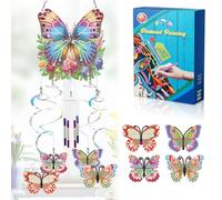 CustmArti DIY Dotted Diamond Art Wind Chime Kit - Double-Sided Suncatchers 3D Drill Painting Hanging Ornament for Garden, Patio, Windows-Butterfly-A