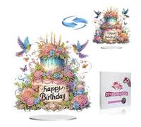 CustmArti DIY Double-Sided Birthday Diamond Art Display, Stand-Up Desk Decor with Floral and Cupcake Designs, Special Shaped Rhinestone Craft Kit-Birthday Cake