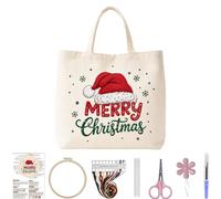 CustmArti DIY Embroidery Christmas Creative Pattern Beginner Friendly Eco Friendly Shopping Portable Tote Bag Cream Colored Includes A 7.87in Imitation Bamboo Material Package-Christmas Hat