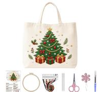 CustmArti DIY Embroidery Christmas Creative Pattern Beginner Friendly Eco Friendly Shopping Portable Tote Bag Cream Colored Includes A 7.87in Imitation Bamboo Material Package-Christmas Tree