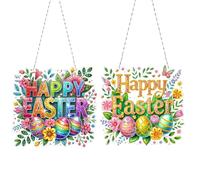 CustmArti Double Sided DIY Diamond Art Happy Easter Hanging Kit - Window Pendants for Home, Garden or Wall Decor, Creative Craft Ornament